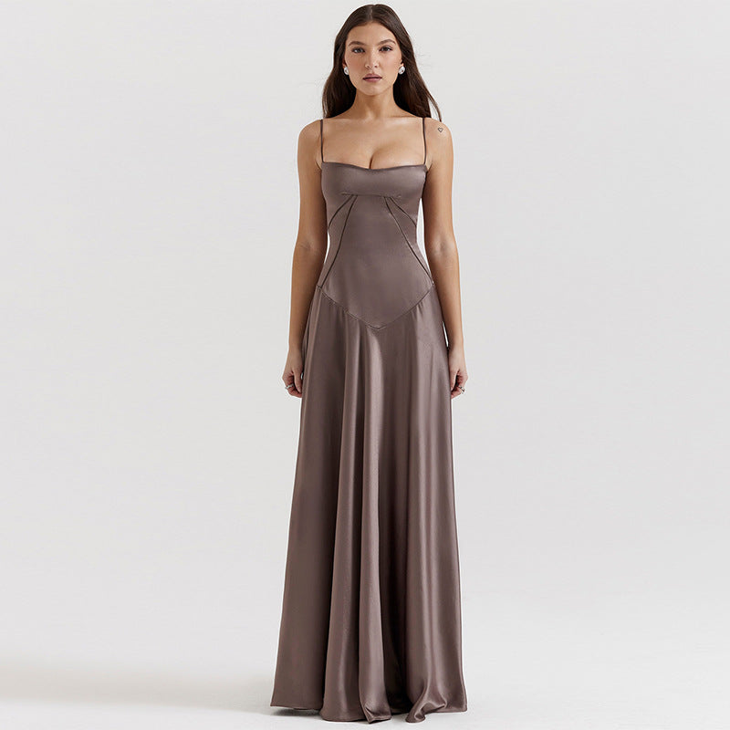 Valenzora | Abendkleid, Satin-Glanz, Spaghettiträger, rückenfrei, schmal geschnitten, elegantes Kleid