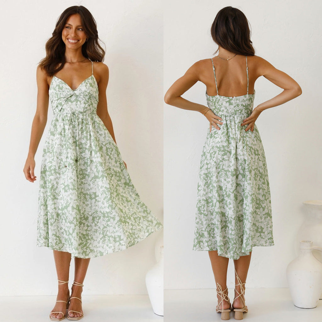 Damen-Midikleid mit Blumenmuster und verstellbaren Spaghettiträgern, Größe