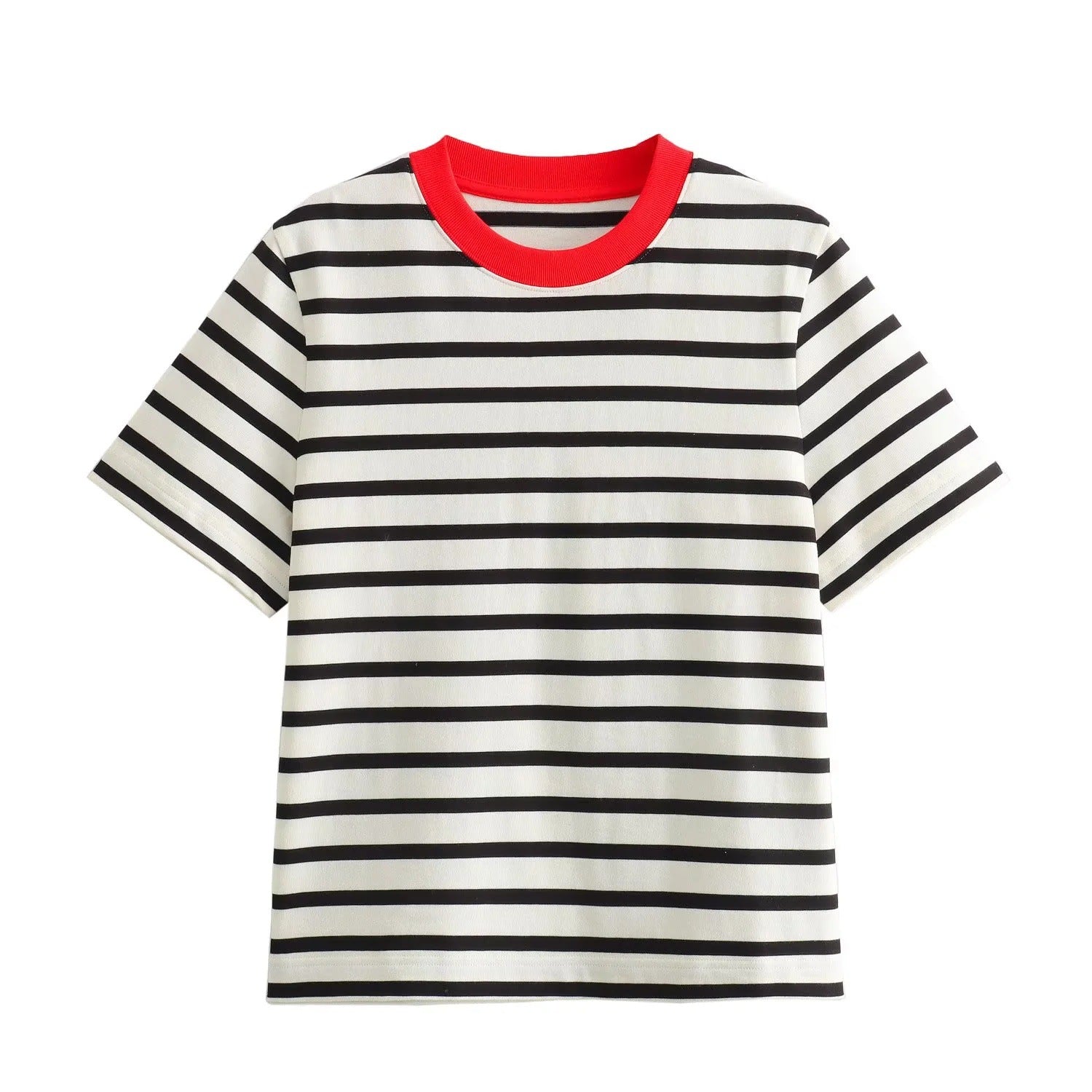 Lässiges Damen-T-Shirt mit Kontrastkragen und lockerem Streifenmuster, Größe