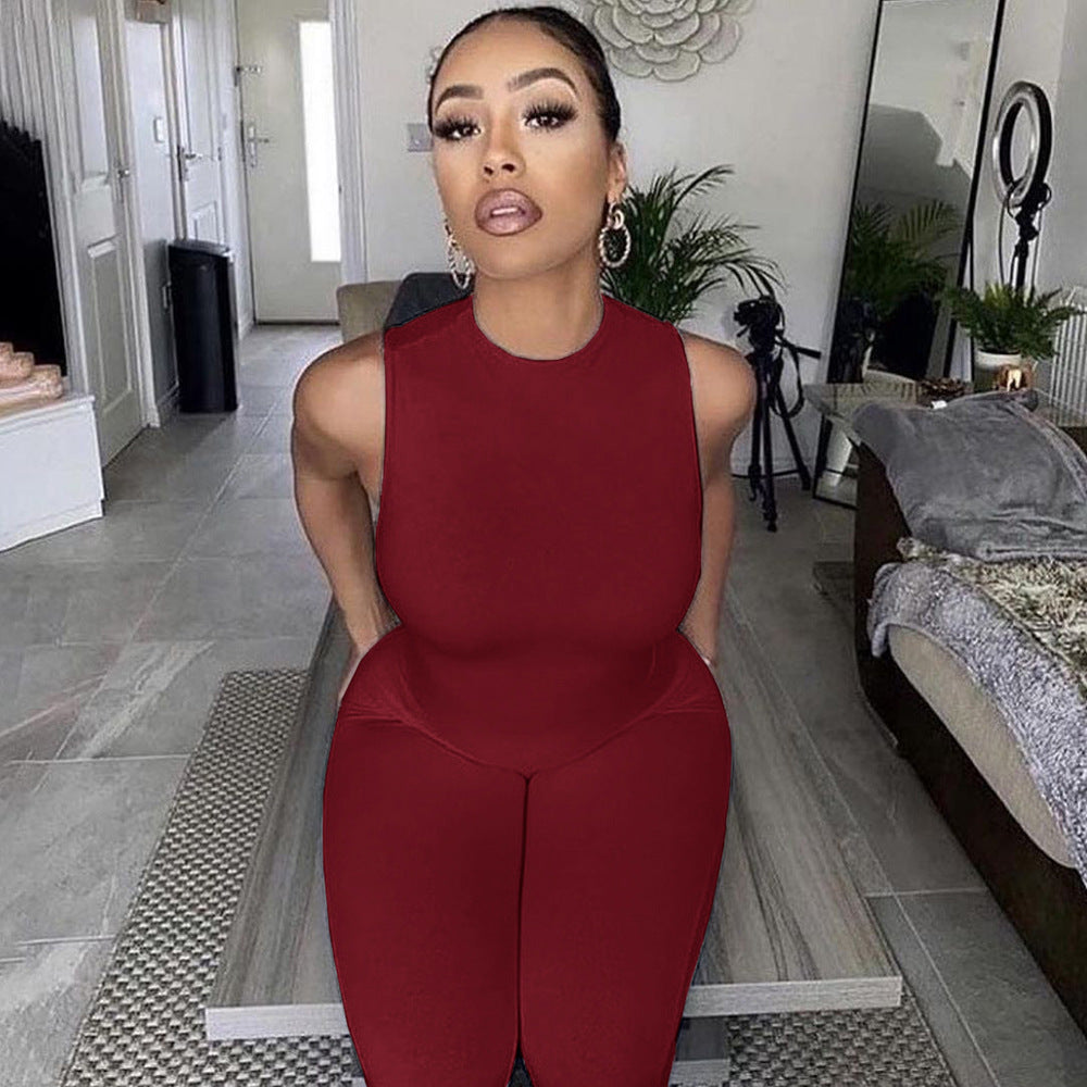 Women's all-in-one jumpsuit with a deep neckline and figure-hugging cut, size S