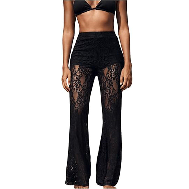 Elegante Damen-Spitzenhose mit hoher Taille und weitem Bein, Größe