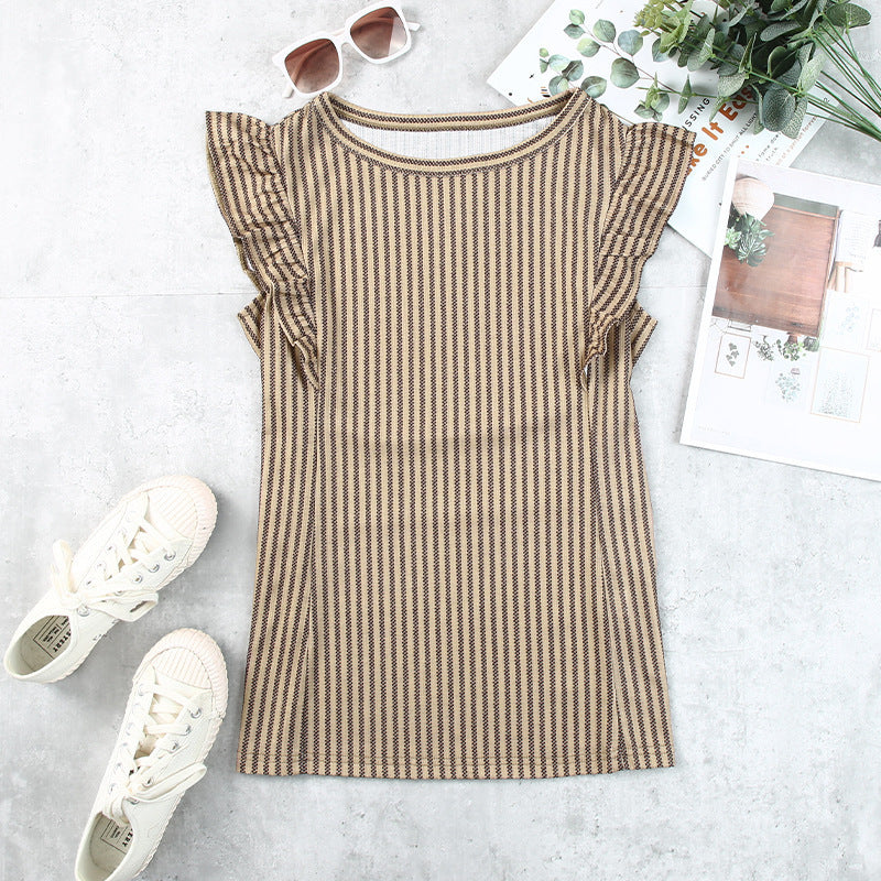 Damen-Top mit Rüschendetails und Streifenmuster, Größe