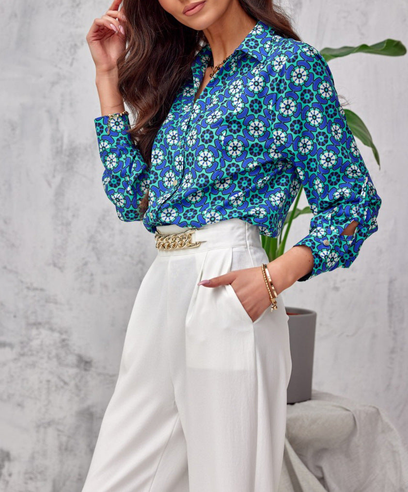 Valenzora | Floral button-front long-sleeved top/shirt