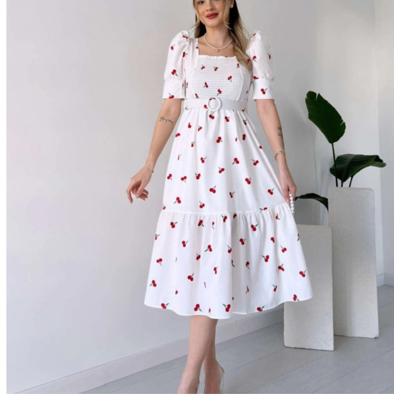 Valenzora | Bedrucktes, tailliertes, elegantes Kleid mit U-Ausschnitt