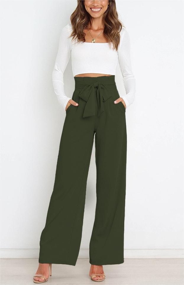 Elegante Damen-Hose mit weitem Bein und Gürtel, Größe