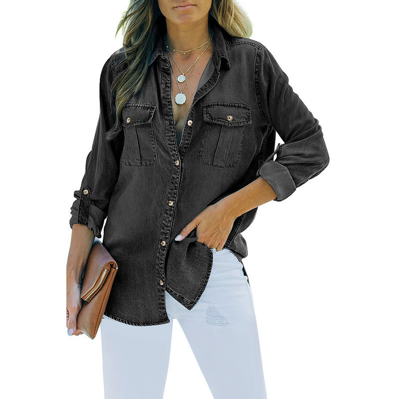 Damen-Jeanshemdbluse mit praktischen Brusttaschen und klassischem Schnitt, Größe S