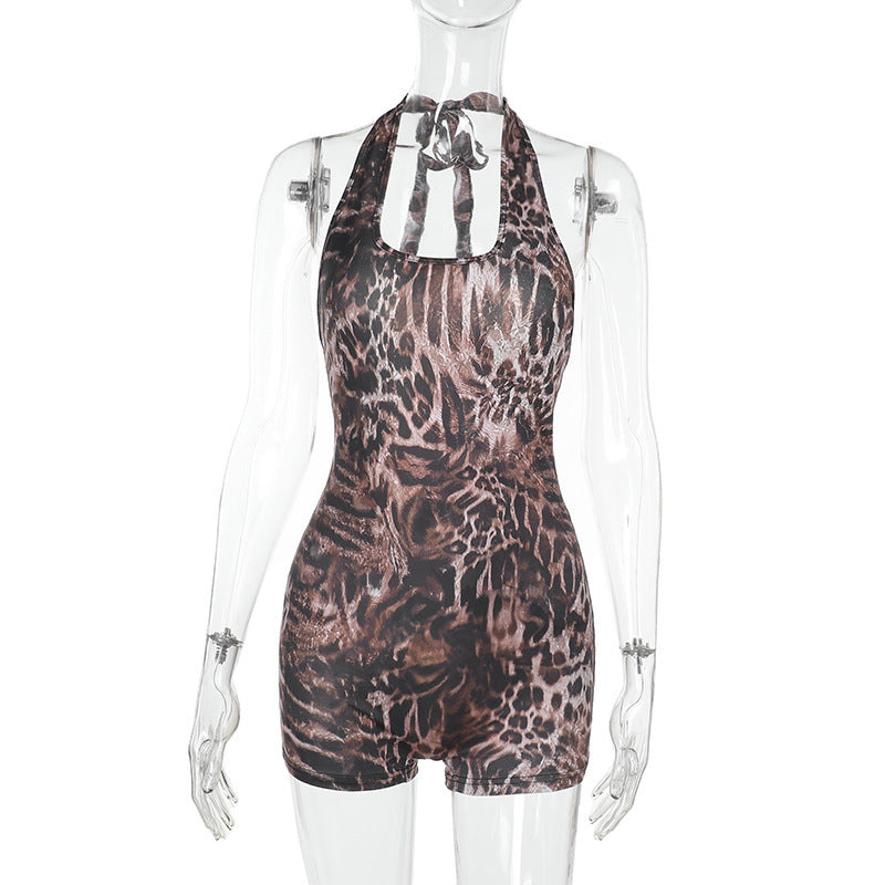 Damen-Overall mit modernem Animal-Print und tiefem V-Ausschnitt, Größe
