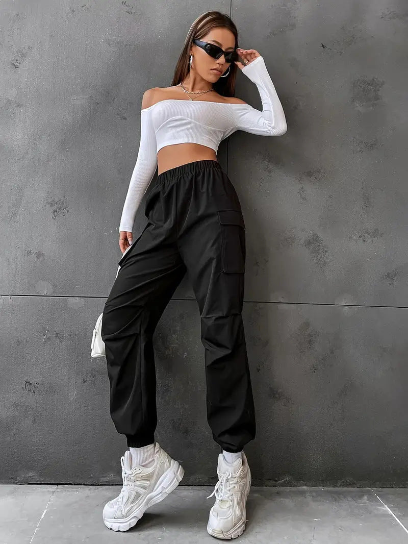 Damen-Cargohose mit elastischem Bund und praktischen Taschen, Größe S