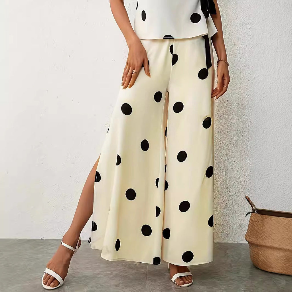 Damenweite, luftige Polka-Dot Palazzo-Hose mit eleganten Seitenschlitzen, Größe [Größe fehlt]