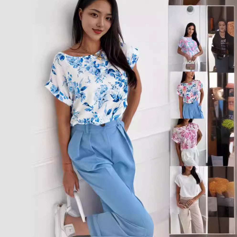 Valenzora | Summer printed round neck loose shirt