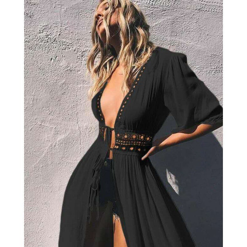 Damen Strand-Wickelkleid mit tiefem V-Ausschnitt und exquisiten Ausschnittdetails, Größe Valenzora
