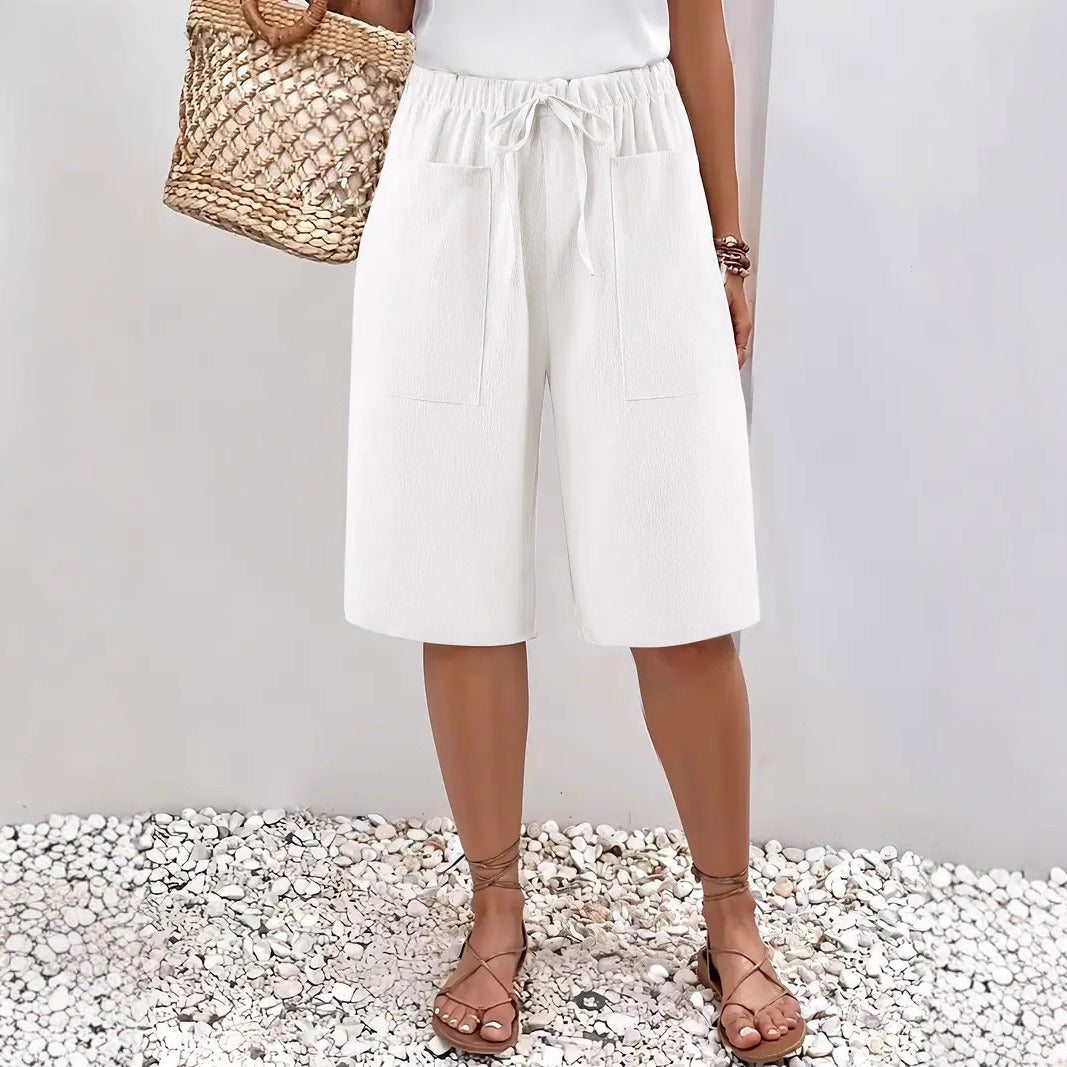 Women's casual culotte shorts with elasticated waistband and practical side pockets, size Valenzora