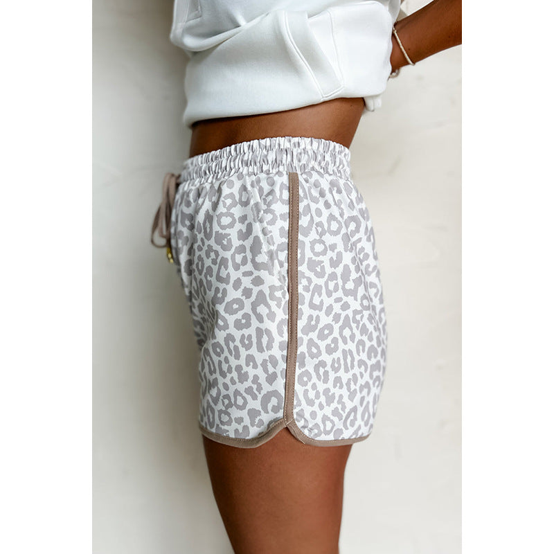 Women's casual shorts with a fashionable leopard print and elastic waistband, size S