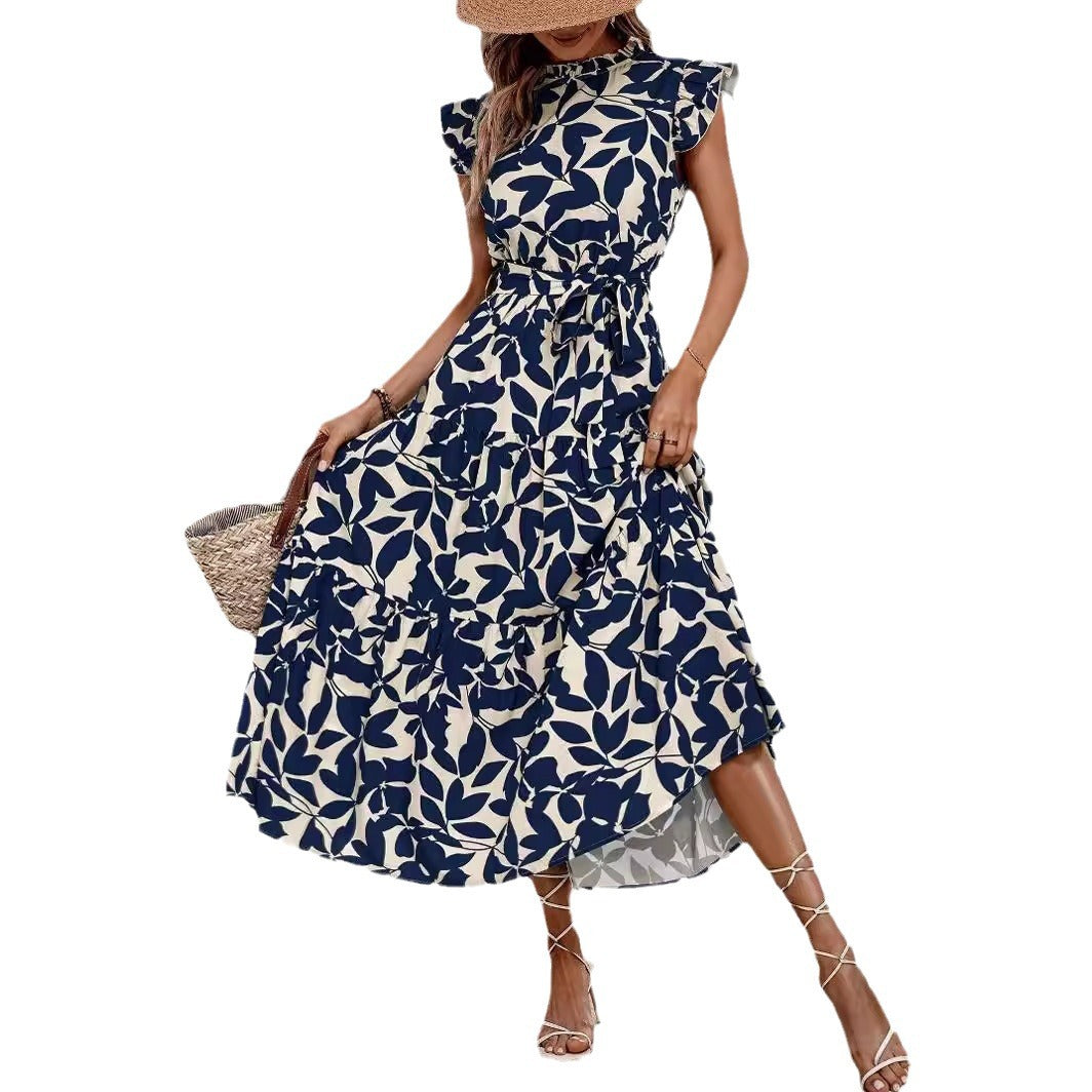 Damen lässiges Midikleid mit Rüschen und Blumenmuster, Größe