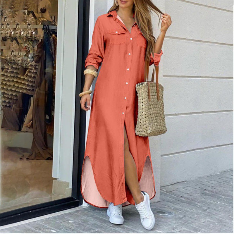 Ladies' shirt dress with elegant slit and practical pockets Drune