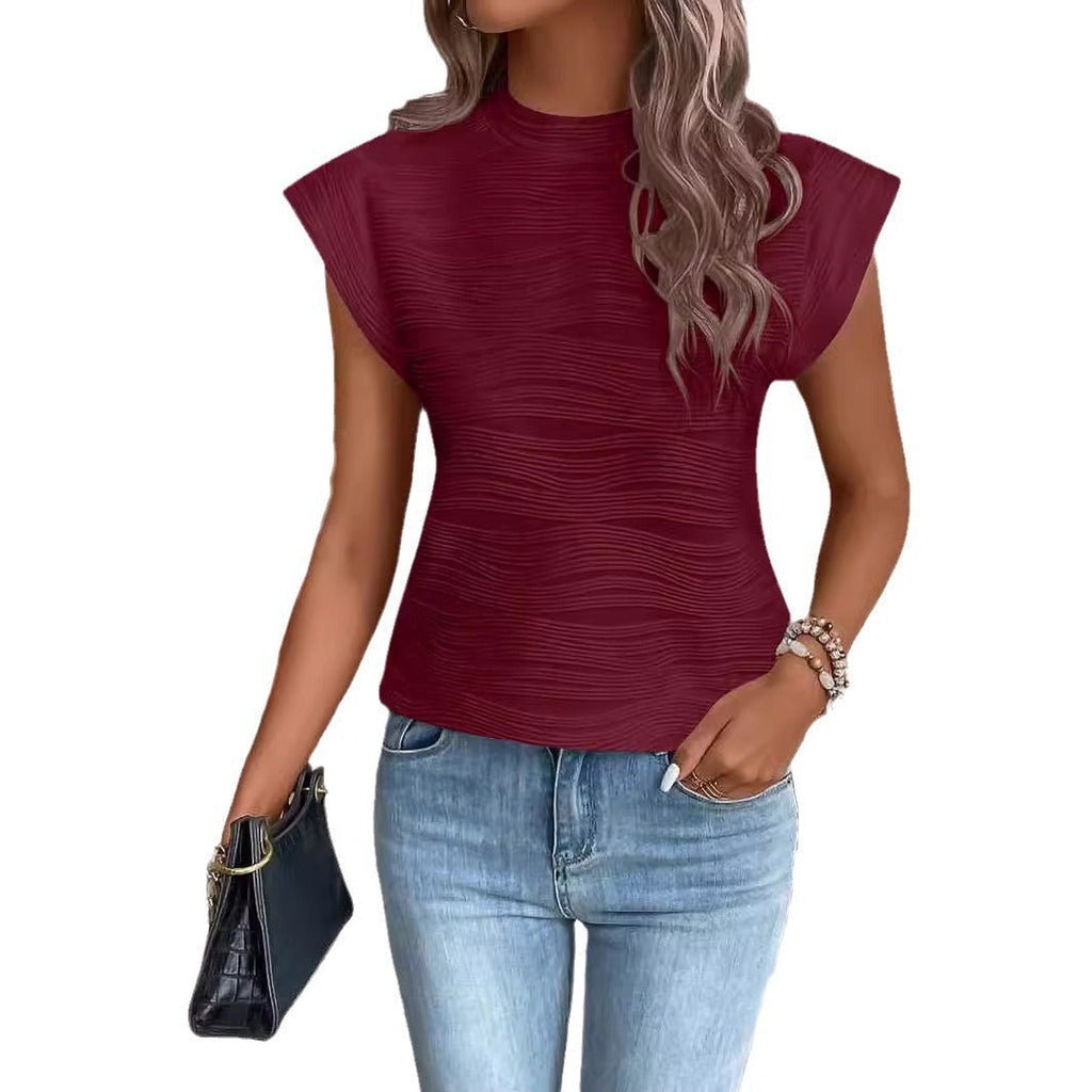 Elegantes Damen-Top mit strukturierten Puffärmeln und hohem Ausschnitt, Größe S