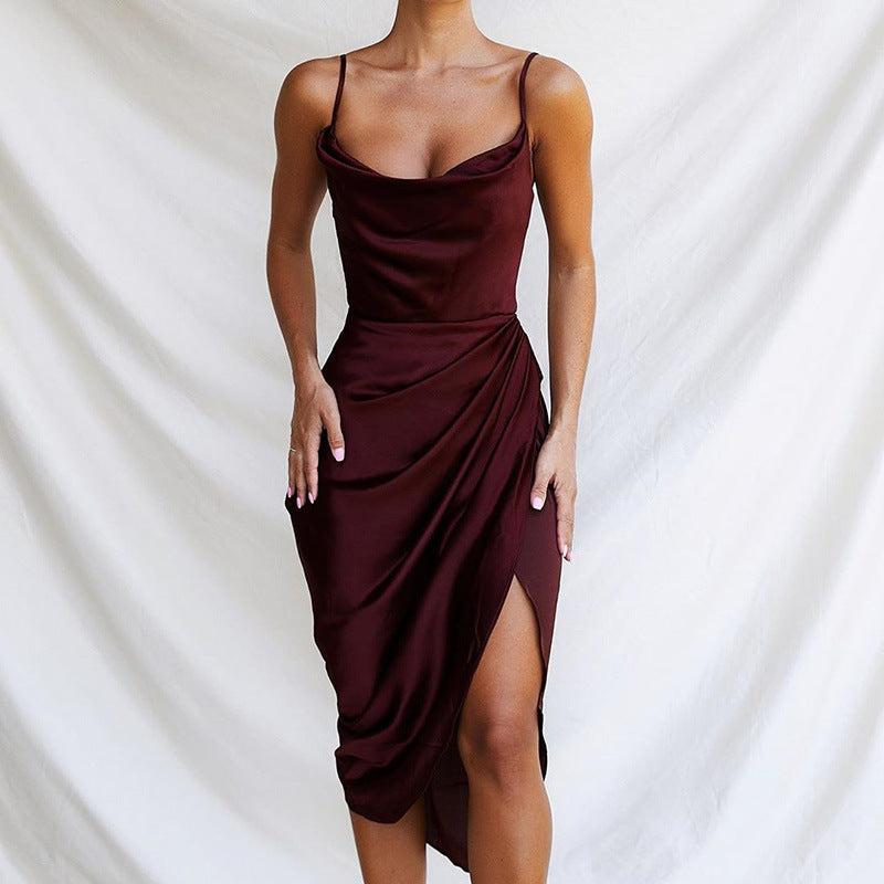 Elegantes Wickelkleid für Damen mit Spaghettiträgern und hohem Schlitz