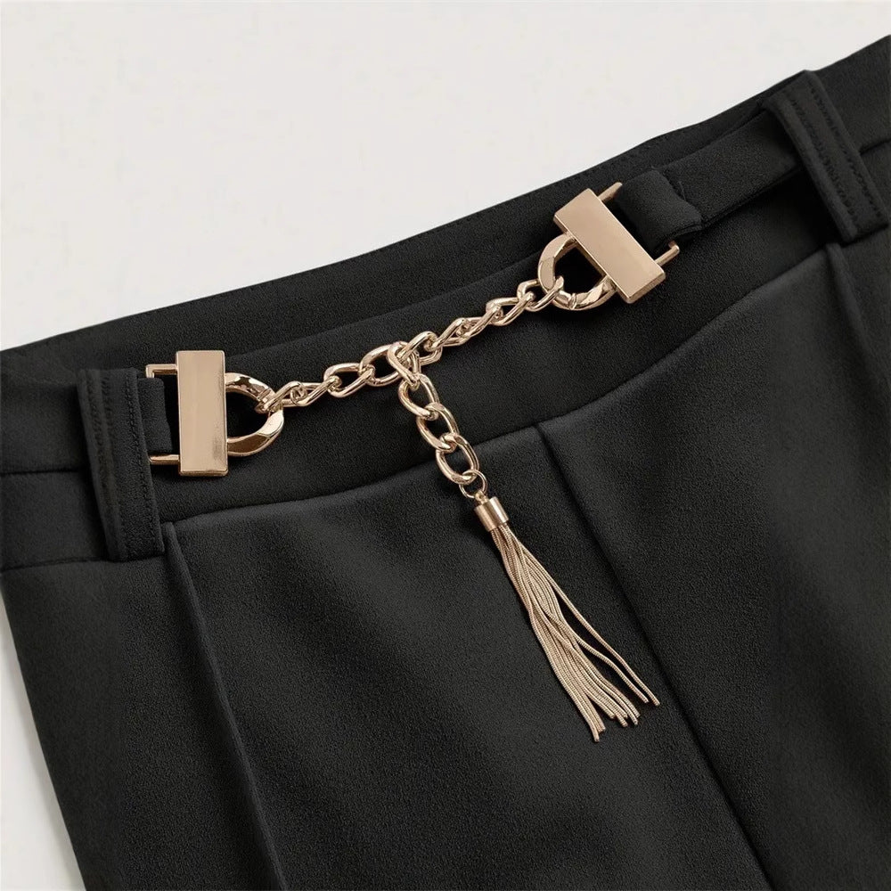 Elegante Damen-Boucle-Hose mit weitem Bein und Zierreißverschluss, Größe S