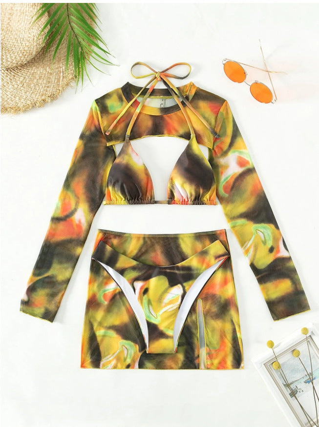 Sportliches Bikini-Set für Damen mit langen Ärmeln und modischem Schnitt, Größe S