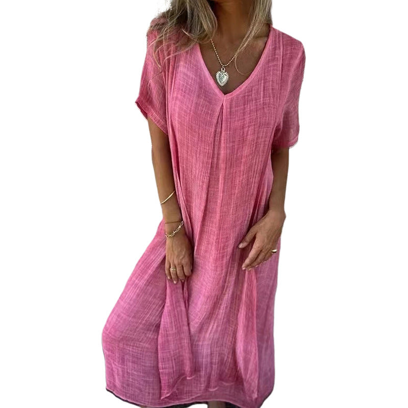 Women's midi dress with a casual V-neck and airy fit, size