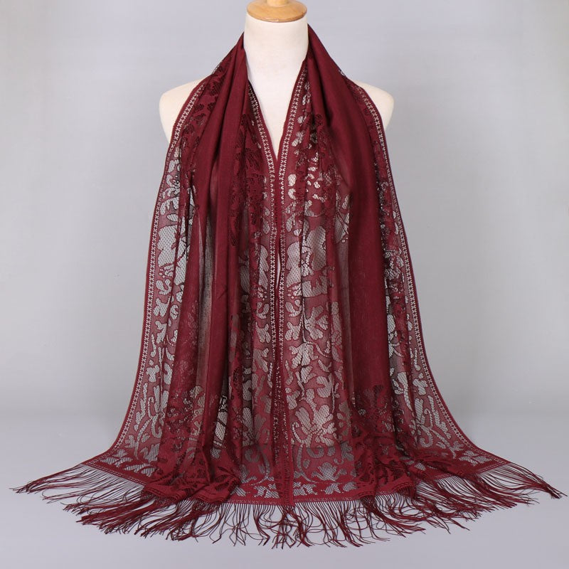 Women's long lace scarf with fringed edges, size
