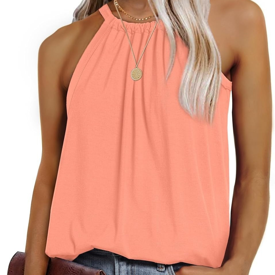 Women's sleeveless blouse with a chic high collar and relaxed fit, size [size]