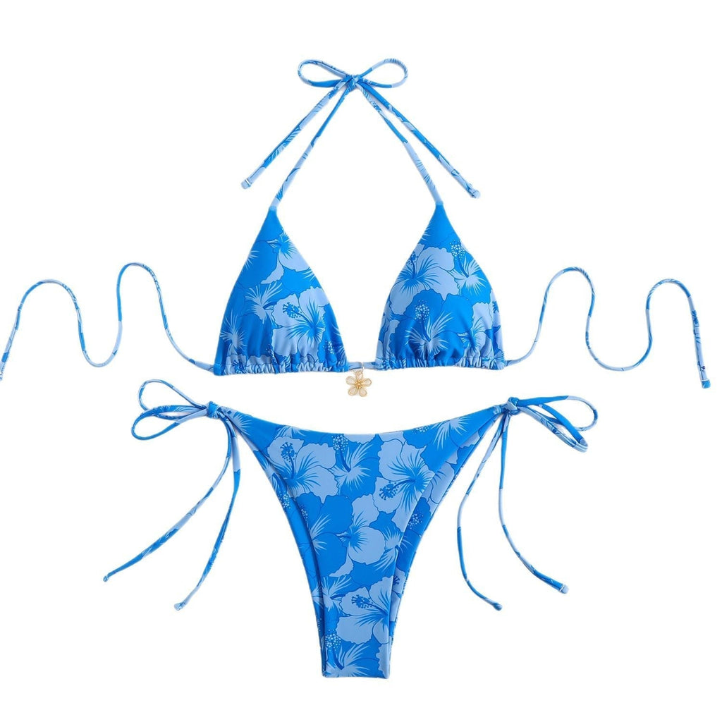 Valenzora | Damen Triangel-Bikini-Set mit verspieltem Blumenmuster und Bindebändern