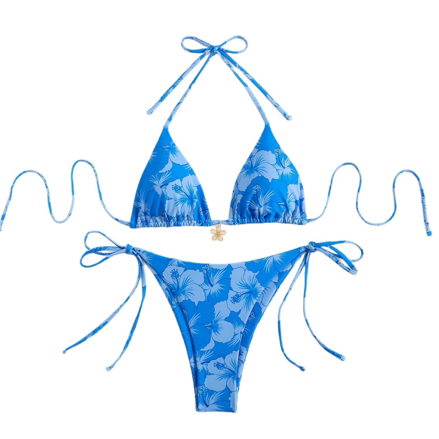Valenzora | Damen Triangel-Bikini-Set mit verspieltem Blumenmuster und Bindebändern