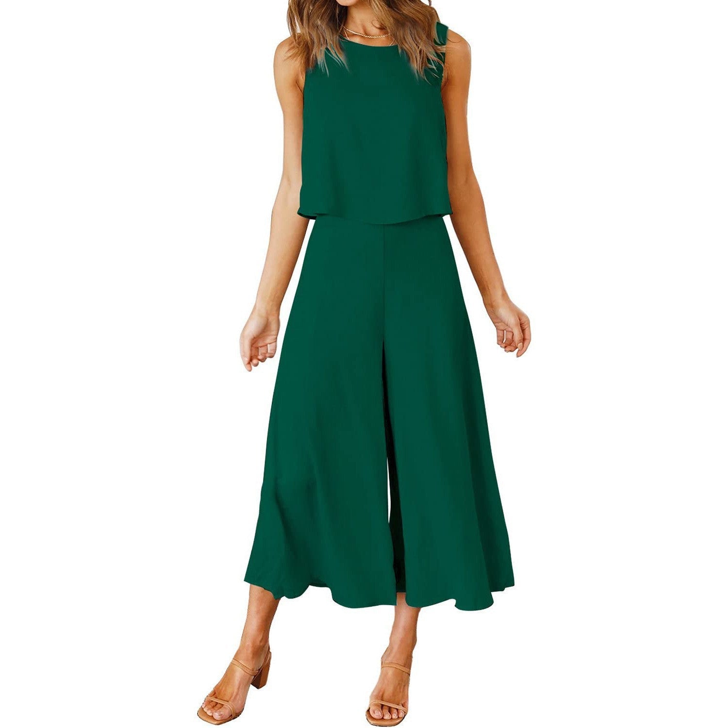 Luftiger Damen-Jumpsuit mit weitem Bein und ärmellosem Design, Größe S
