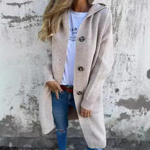 Women's hooded cardigan with buttons, size