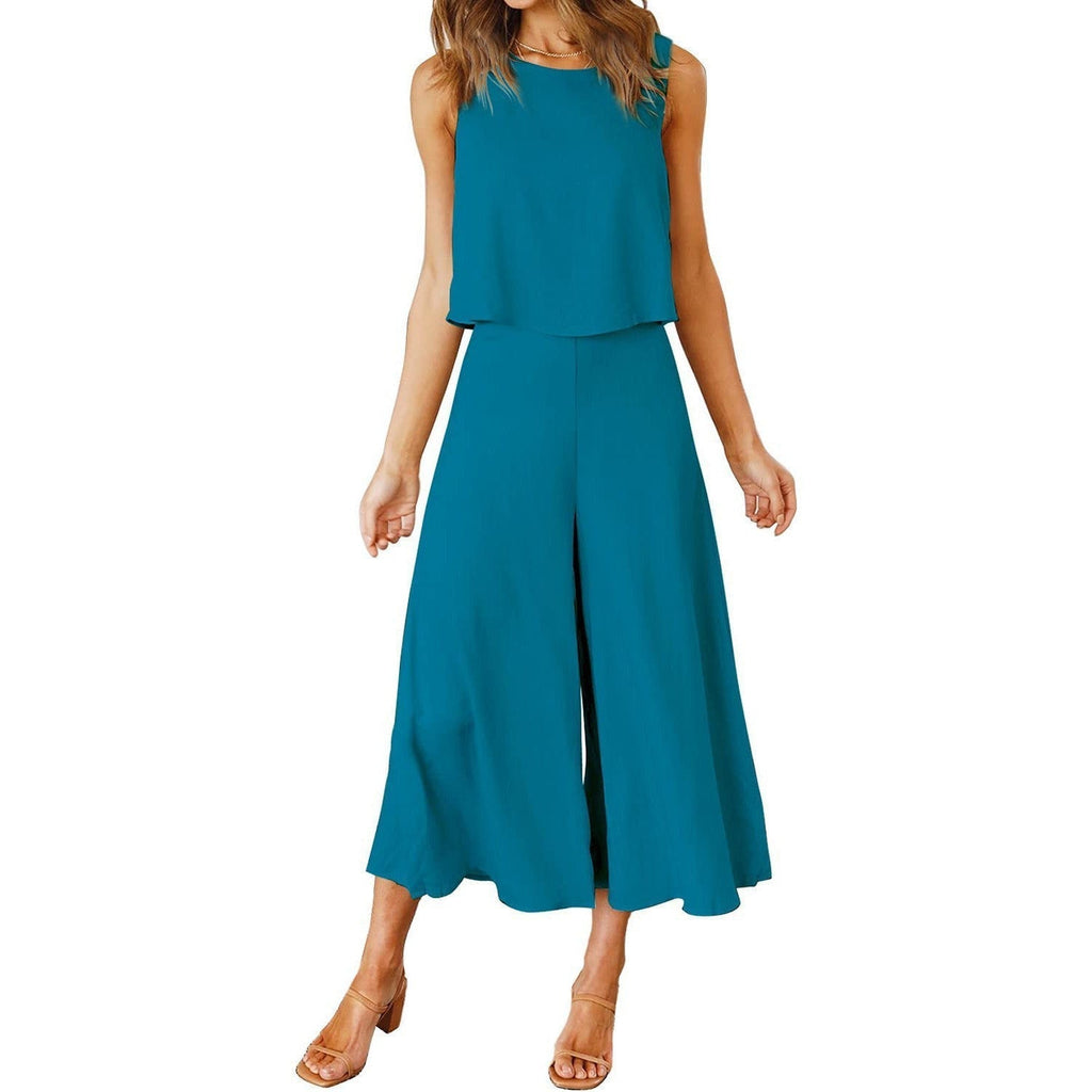 Luftiger Damen-Jumpsuit mit weitem Bein und ärmellosem Design, Größe S