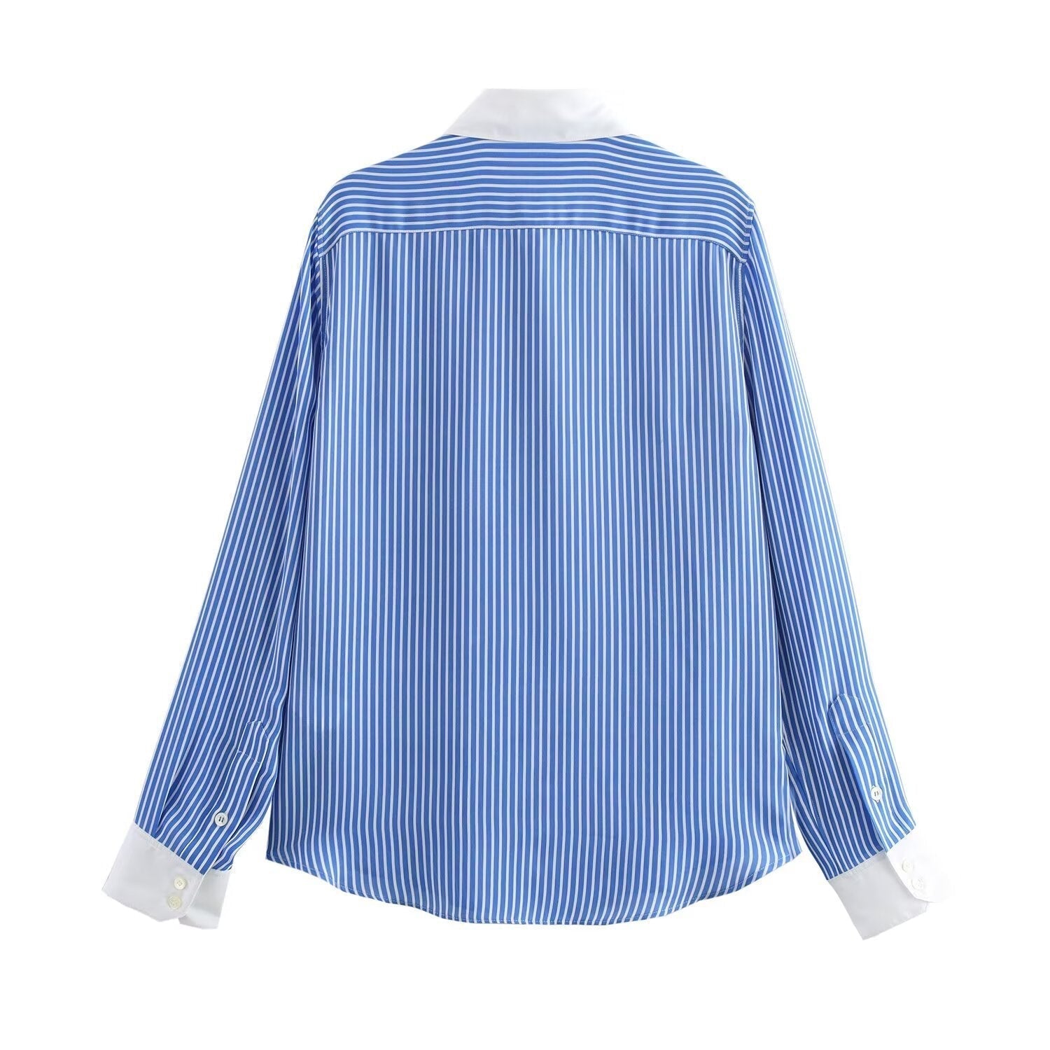 Valenzora | Fashionable Blue and White Striped Lapel Versatile Blouse