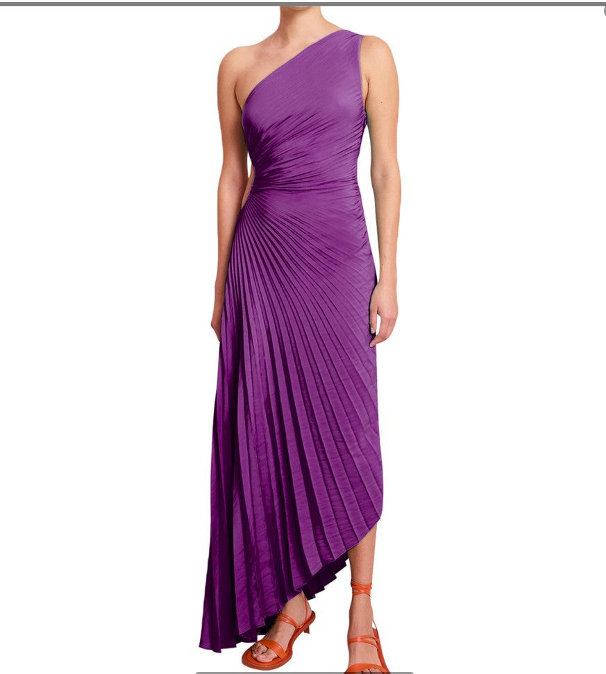 Valenzora | One-Shoulder-Plisseekleid in Midilänge