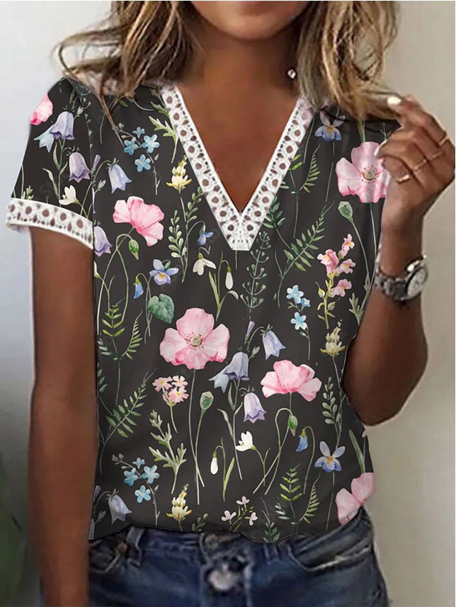 Valenzora | Elegant short-sleeved V-neck T-shirt for women