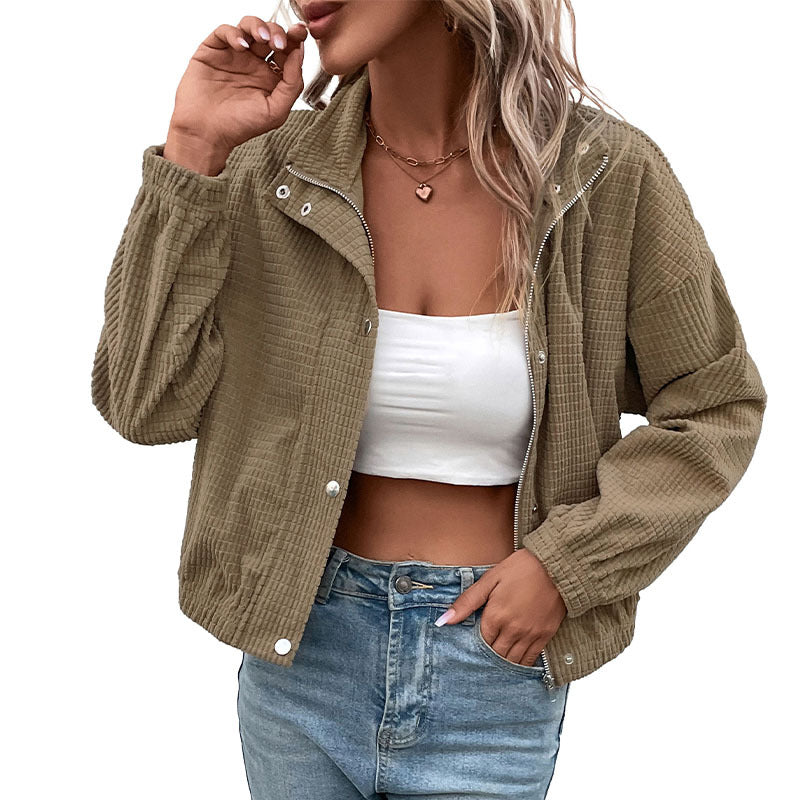 Lässige Kapuzenjacke für Damen aus strukturiertem Material mit Reißverschluss, Größe S