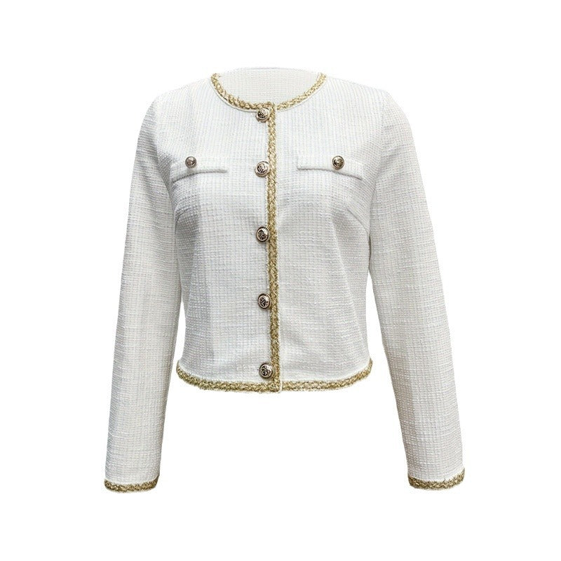 Women's elegant short jacket with classic button details, size