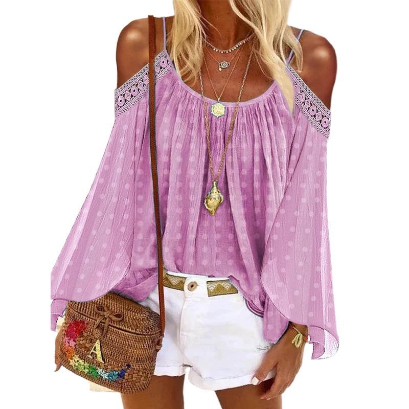 Women's blouse with off-the-shoulder design and ruffles, size