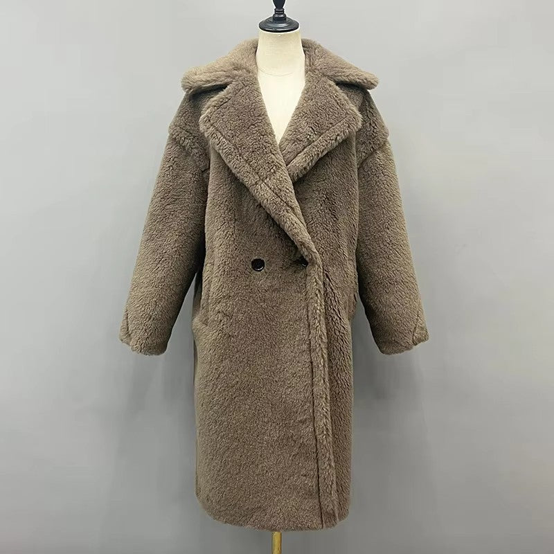 Women's fleece coat with double button placket and trendy cut, size S