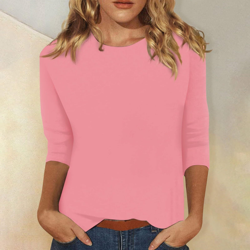 Women's casual top with elegant 3/4 sleeves and curved hem, size S