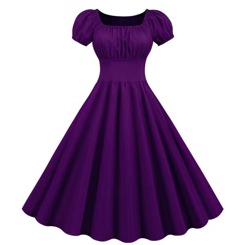 Women's vintage dress with puff sleeves and swing skirt, size