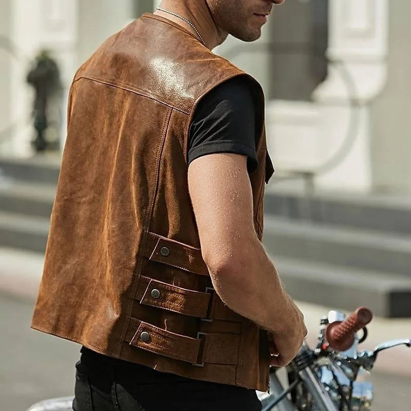 Valenzora | Robust leather vest with many pockets