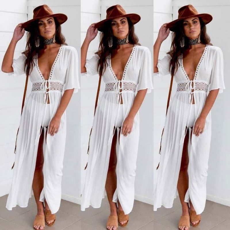 Damen Strand-Wickelkleid mit tiefem V-Ausschnitt und exquisiten Ausschnittdetails, Größe Valenzora
