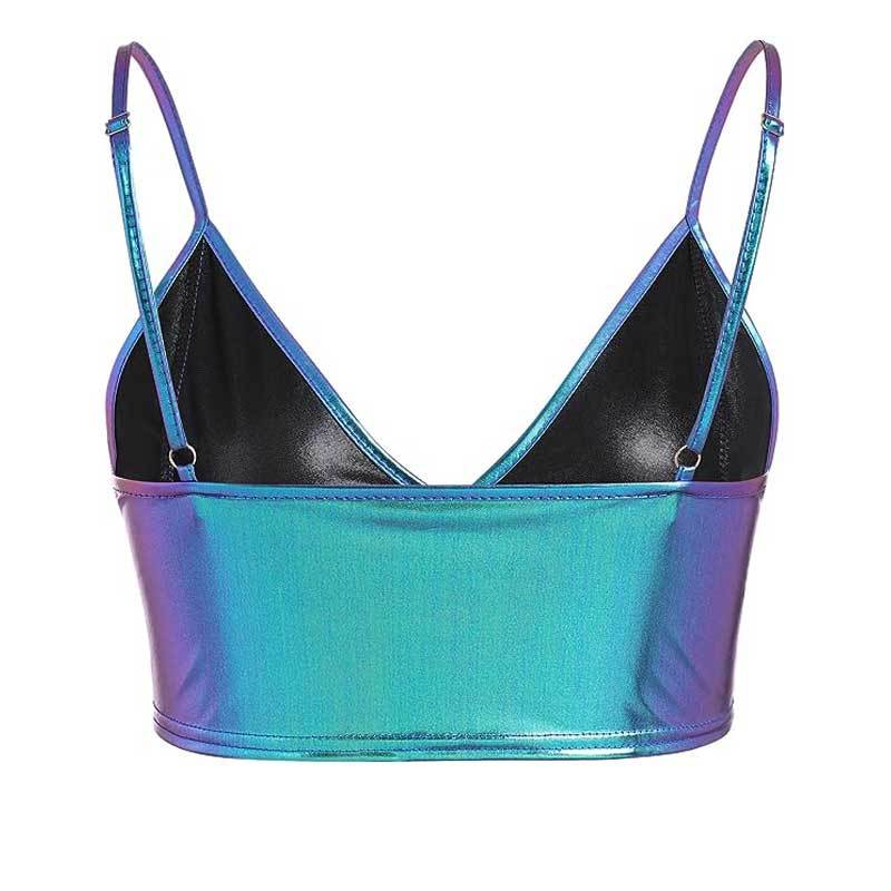Women's crop top with shiny metallic look and adjustable straps, size
