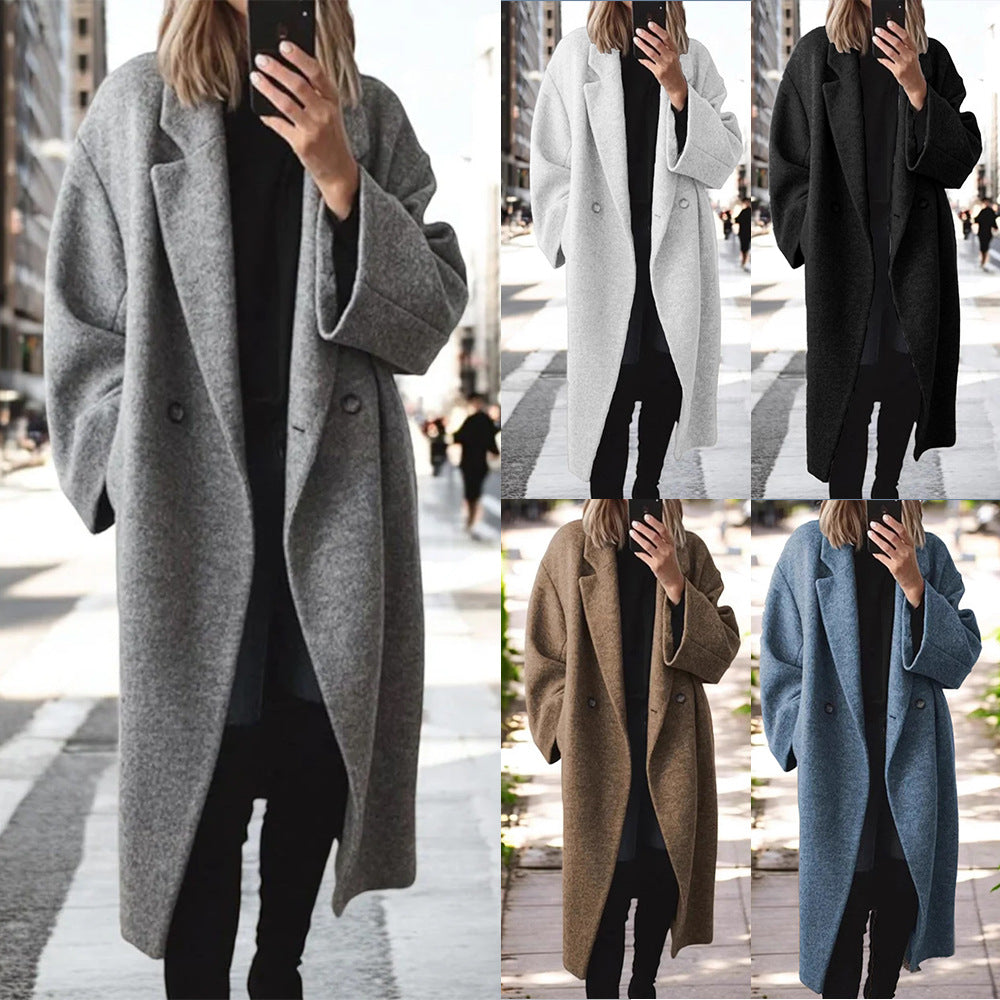Oversize-Wollmantel für Damen mit elegantem Schnitt und dezenten Druckknöpfen, Größe S