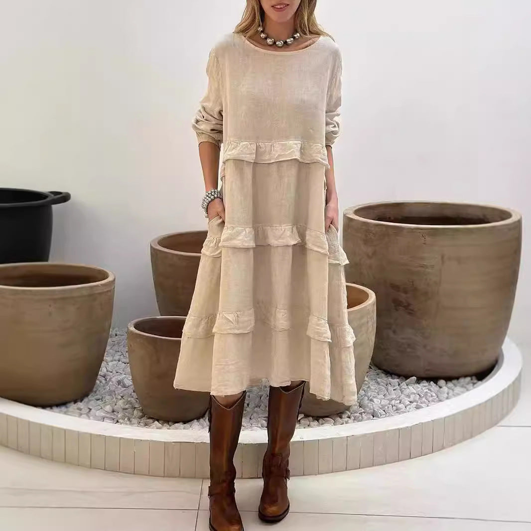 Valenzora | Langärmliges Kleid mit Rüschen und Rundhalsausschnitt