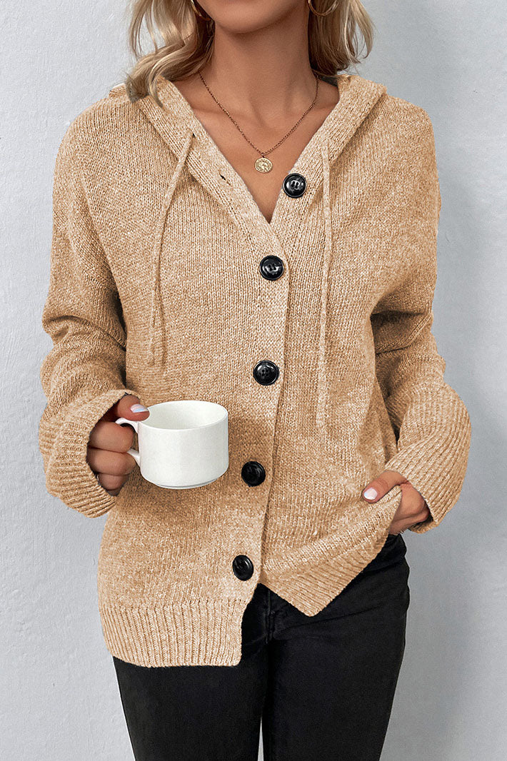 Valenzora Kapuzen-Strickjacke mit Kordelzug und Knopfleiste