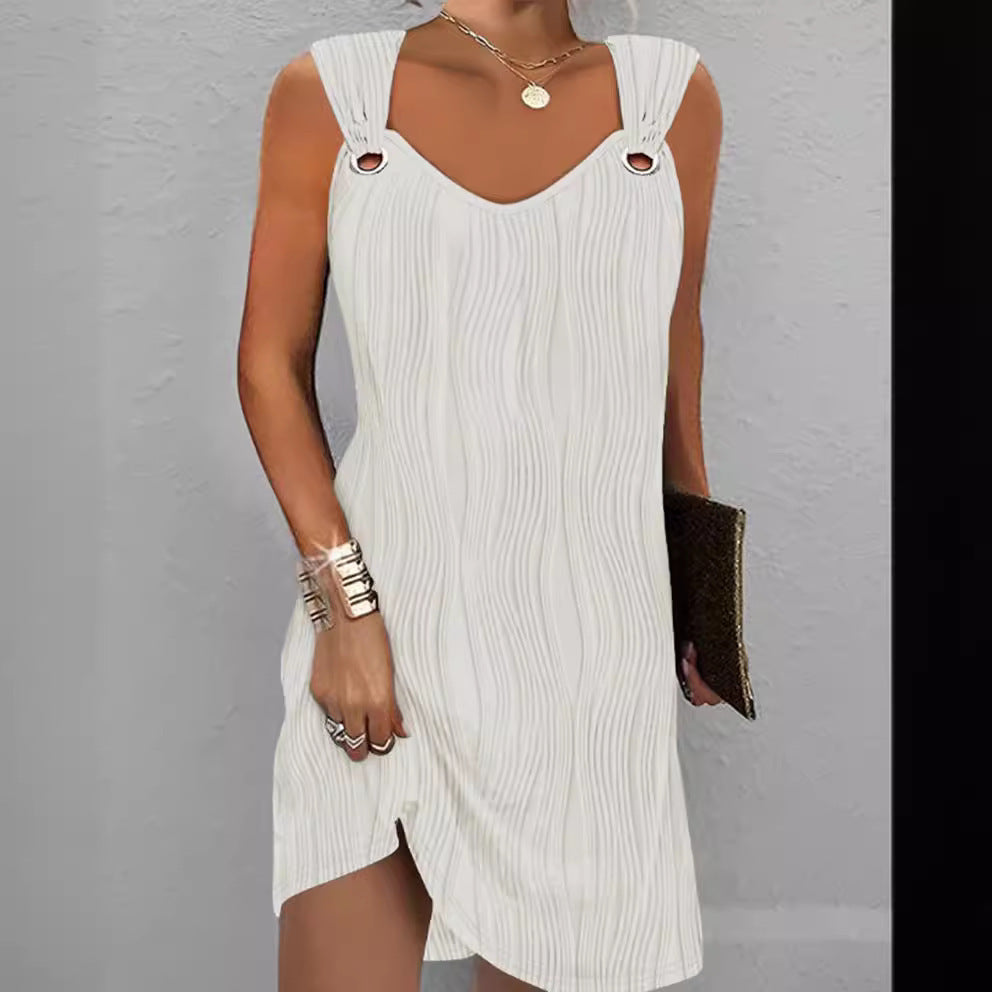 Women's summer dress with a unique wave pattern and fashionable strap details, size [size missing]