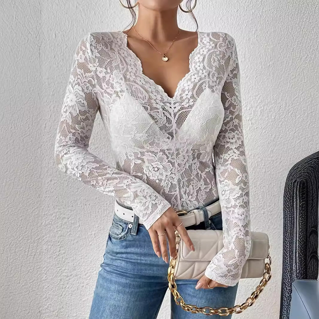 Valenzora | Lace-Fan-Shaped Decorative Base Shirt Top