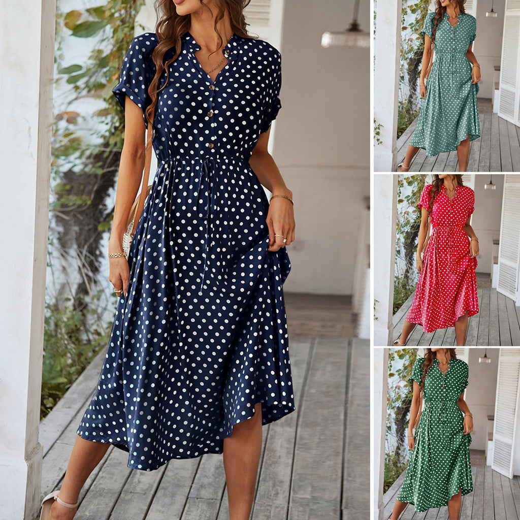 Damen Polka-Dot Midikleid, Größe