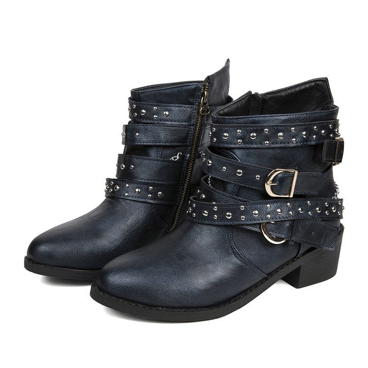 Women's ankle boots with a fashionable strap design and decorative accents, size S